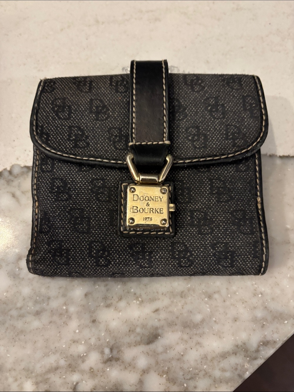 Dooney & Bourke Black Logo Canvas Small Wallet with Gold Hardware